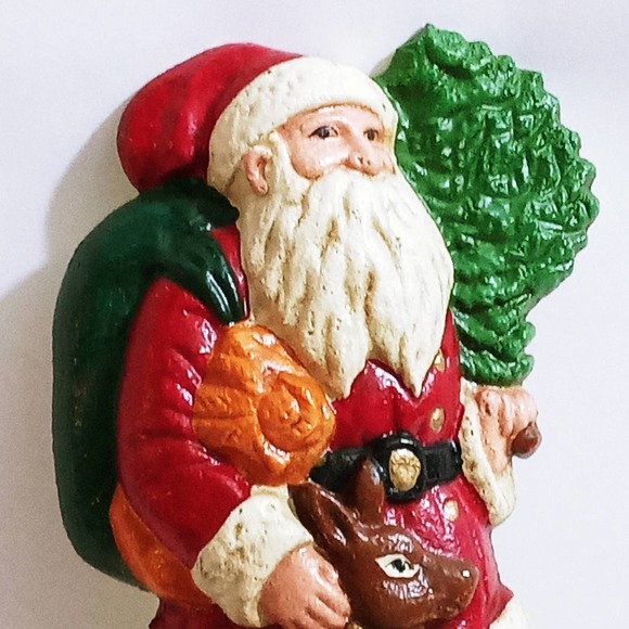 Vintage Father Christmas Cast Iron Doorstop Deer St Nick Santa Clause (hsu) - Picture 2 of 5